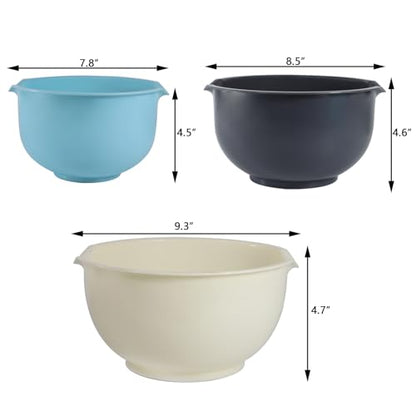 ATRDTO 3pcs Mixing Bowls with Pour Spout-Nesting Design Saves Space - Non-Slip, BPA Free, Dishwasher Safe Plastic - Kitchen Cooking and Baking Supplies (White)