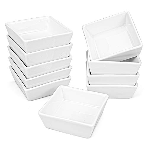Foraineam 10-Piece Porcelain Ramekins, 4 Ounce Ramekin Bowl Set Square Baking Dipping Bowls