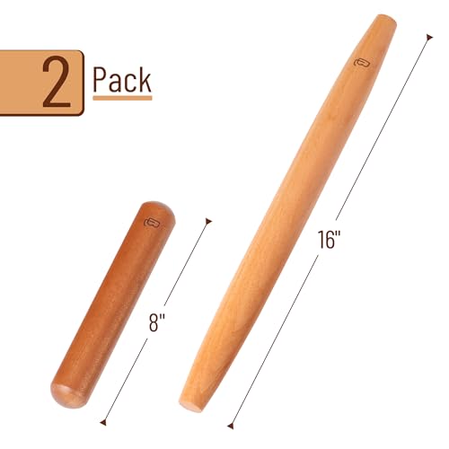 BAMBOO LAND- French Rolling Pin Set, 2 pcs, 16", 8", Natural Wood Rolling Pins for Baking