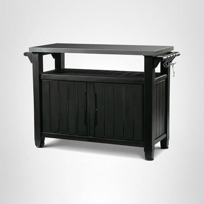 Keter Unity XL Portable Outdoor Table with Stainless Steel Top for Kitchen Prep and Outdoor Storage Cabinet for Grilling Accessories, Dark Grey