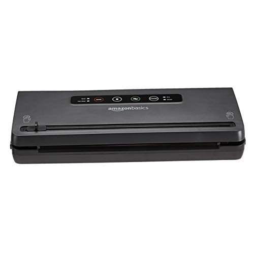 Amazon Basics Vacuum Sealer Machine for Food Preservation with Dry/Moist Mode, Built-in Cutter and Air Suction Hose, Black