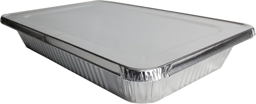 EHOMEA2Z Aluminum Pans With Lids, Large Full Size 21x13x3 Disposable Foil Pans, Heavy Duty Roasting, Baking, Broiling, Catering & Chafing Pans (15, Full-Size w/Lids)
