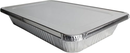 EHOMEA2Z Aluminum Pans With Lids, Large Full Size 21x13x3 Disposable Foil Pans, Heavy Duty Roasting, Baking, Broiling, Catering & Chafing Pans (15, Full-Size w/Lids)
