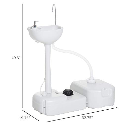 kleankin Portable Camping Sink, Handwashing Station Basin with 4.5 Gal (17 L) Tank, 6.3 Gal (24 L) Recovery Tank, Rolling Wheels & Soap Dispenser for RV, Outdoor Events, Gatherings, HDPE, White