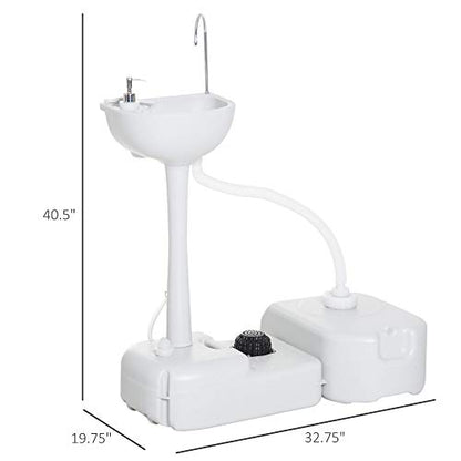 kleankin Portable Camping Sink, Handwashing Station Basin with 4.5 Gal (17 L) Tank, 6.3 Gal (24 L) Recovery Tank, Rolling Wheels & Soap Dispenser for RV, Outdoor Events, Gatherings, HDPE, White