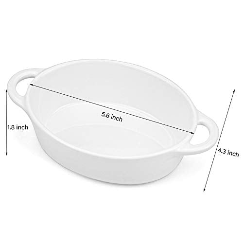 Foraineam 6-Pack Porcelain Ramekins, 10 Ounce Oval Ceramic Creme Brulee Souffle Baking Ramekin Dishes Bowl with Double Handles