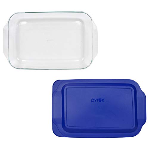 Pyrex 233 3qt Glass Baking Dish & 233-PC Blue Lagoon Lid - Made in USA