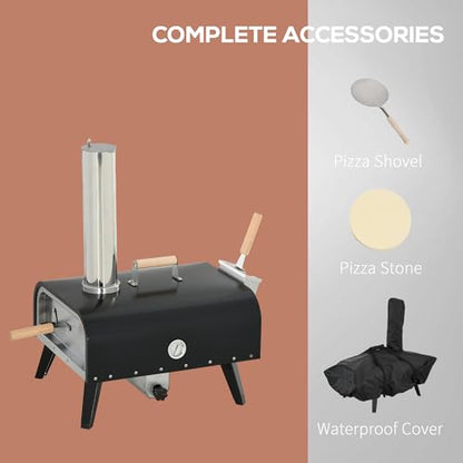 Outsunny Wood Fired Pizza Oven with 12" Rotating Stone, Peel and Waterproof Cover, Portable Pizza Maker with Foldable Legs, Stainless Steel Pizza Grill for Outside, Backyard and Outdoor Kitchen
