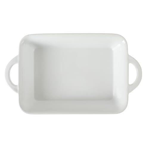 Gibson Home Gracious Dining 2.5-Quart White Stoneware Baking Dish with Handles – 14.6 x 8.5-Inch Rectangular Oven Safe Casserole & Roasting Baker