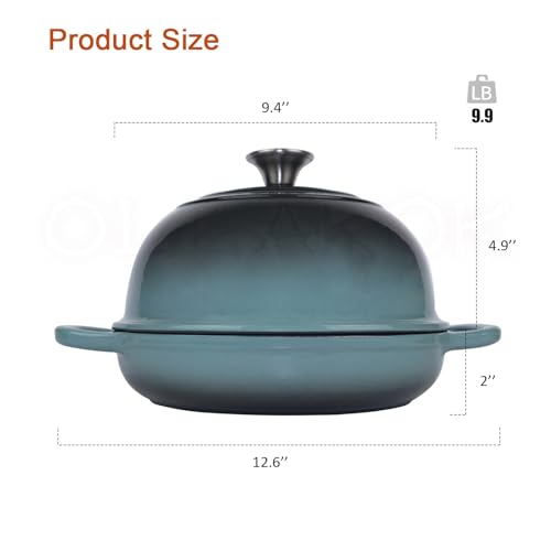 OLLAKOK Dutch Oven for Bread Baking, Enameled Cast Iron Dutch Oven Pot with Lid, Bread Oven for Sourdough Bread Baking, Cast Iron Bread Pan, 5 qt Cyan