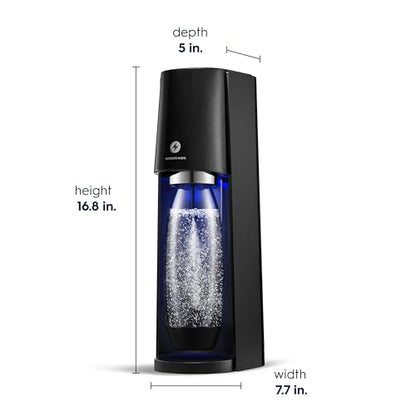 SodaStream - E-TERRA Soda Maker | VALUE BUNDLE | 3 Automatic Carbonation Levels | Includes 2x CO2 Cylinders, 3x 32 Fl Oz Dishwasher Safe Bottles, 2x Bubly Fruit Flavor Drops, 1x Power Adapter | Black