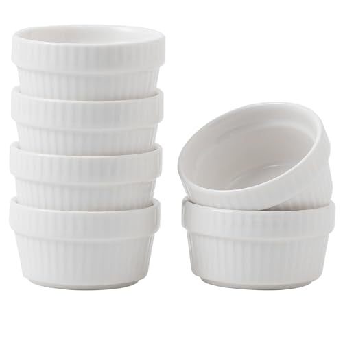 Feenmai Ramekins 2 oz Oven Safe - Ceramic Creme Brulee Ramekins Set of 6, Small Desserts Baking Bowls, Porcelain Souffle Dishes Pudding Custard Cups, White Dipping Bowls - RAMEKIN DISH