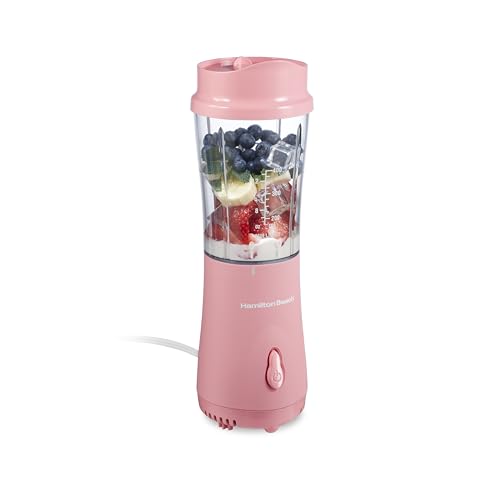 Hamilton Beach Portable Blender for Shakes and Smoothies, 14 Oz BPA Free Travel Cup & Lid, Durable Stainless Steel Blades, Personal Smoothie Blender, Coral (51171)