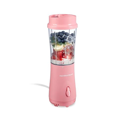Hamilton Beach Portable Blender for Shakes and Smoothies, 14 Oz BPA Free Travel Cup & Lid, Durable Stainless Steel Blades, Personal Smoothie Blender, Coral (51171)