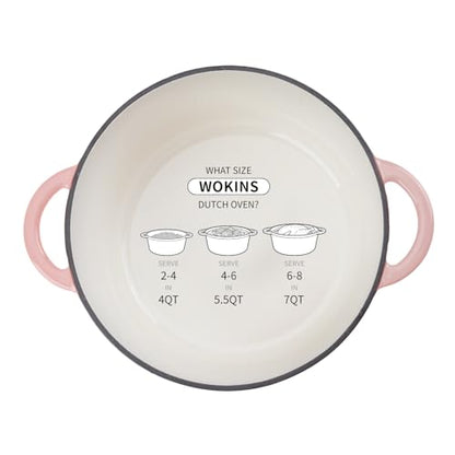 WOKINS Enameled Cast Iron Dutch Oven - 5.5QT Pot with Lid,Oven Safe to 500°F,Heavy-Duty Cookware for Sourdough Bread Baking,Braising,Stews,Roasting Pink