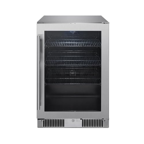 Blaze 20-Inch 4.5 Cubic Feet Outdoor Rated Beverage Cooler with Lock, Reversible Glass Door, Digital Thermostat, and Stainless Steel Exterior Finish - BLZ-GDBEV20-4.5