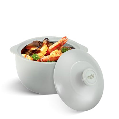 MINH LONG 2-Qt Porcelain Dutch Oven with Lid – Lead & Cadmium Free, Oven Safe to 482°F, Heat Retention, Clay Pot for Cooking on Gas & Infrared Cooktop, Use to Marinate, Cook, Bake, Refrigerate & Serve
