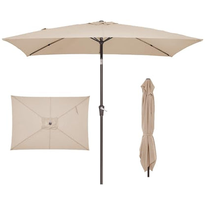 JEAREY 6.5x10 ft Rectangular Patio Umbrellas Rectangle Outdoor Umbrella with Push Button Tilt and Crank, Market Table Umbrella 6 Sturdy Ribs UV Protection for Poolside Garden Backyard Deck, Beige