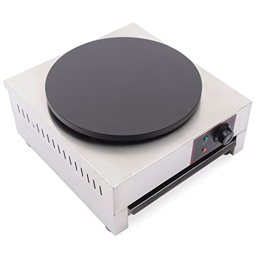 16” Electric Crepe Maker, 1700W Non-Stick Commercial Crepe Maker Machine with Wooden Crepe Spatula Flat Plate Pancake Griddle Pancake Maker
