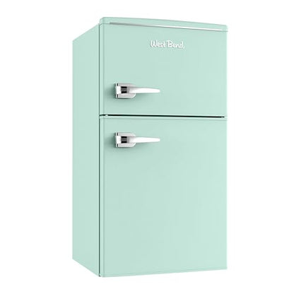 West Bend Mini Fridge with Freezer for Bedroom, Office, Bar or Dorm Room, Retro Compact Refrigerator features Glass Shelves, Manual Defrost and Adjustable Temperature Control, 3.1-Cu.Ft., Green