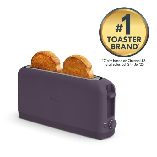 bella 2 Slice Slim Toaster, Fits-anywhere™ Kitchenware, 6 Setting Shade Control with Reheat & Cancel Buttons, Fits sourdough, 10” Long Slot, Anti Jam & Auto Shutoff, 900 Watt, Plum