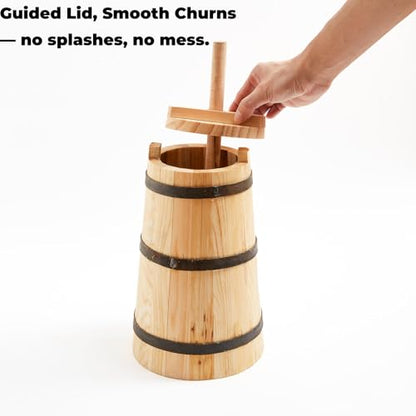 Butter Churner Old Fashioned Wooden-Style, 30 cm Tabletop Manual Dash Churn, 3 L / 3.2 Qt Capacity, Removable ~40 cm Plunger, Farmhouse Butter Maker for Home Kitchen, Hand-Operated Easy-Clean