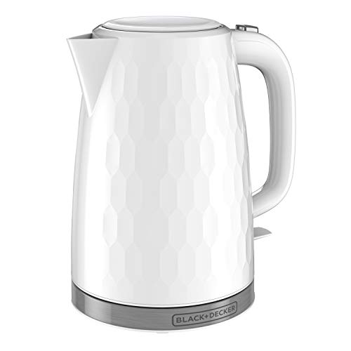 BLACK+DECKER 1.7L Cordless Electric Kettle, KE1560W, Premium Texture, Water Window, Rapid Boil, Auto Shutoff, White
