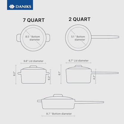 Daniks Modern 11-Piece Stainless Steel Cookware Set with Glass Lids, Includes Saucepan and Frying Pan with Lid, Tri-Ply Bases for Even Heating, Induction Compatible, Dishwasher Safe, Heatproof Handles
