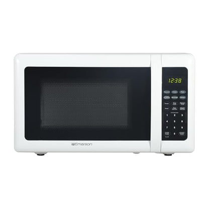 Emerson MW7302W Compact Countertop Microwave Oven with Touch Control, LED Display, 700W, 10 Power Levels, 6 Auto Menus, Glass Turntable and Child Safe Lock, 0.7 Cu., Ft. White