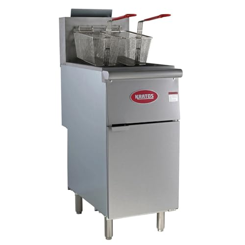Kratos Commercial Deep Fryer, Stainless Steel Gas Floor Fryer for Restaurants, 40 lb. Capacity, Three Burners, 90,000 BTU, with Two Fryer Baskets, Liquid Propane (29Y-010-LP)