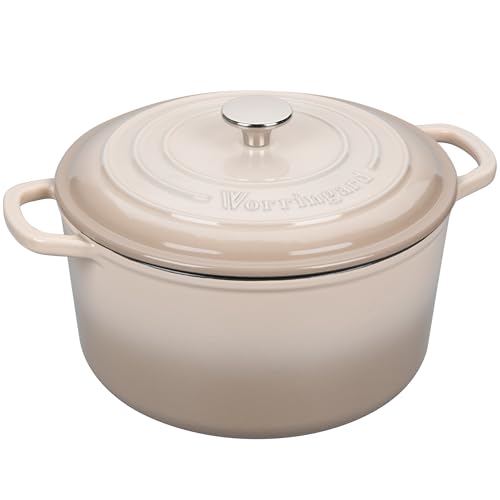 VORRINGARD Enameled Cast Iron Dutch Oven Pot with Lid, for Sourdough Bread Baking, Round Dutch Ovens, 4.5 Quart, Latte