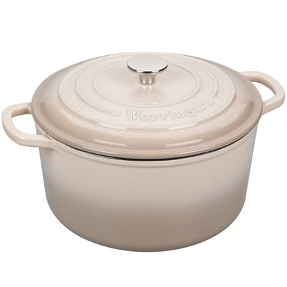 VORRINGARD Enameled Cast Iron Dutch Oven Pot with Lid, for Sourdough Bread Baking, Round Dutch Ovens, 4.5 Quart, Latte