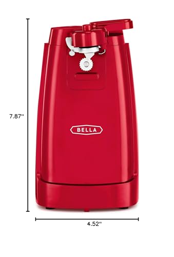 bella Electric Can Opener and Knife Sharpener, Removable Cutting Lever, Cord Storage, Stainless Steel Blade, Red