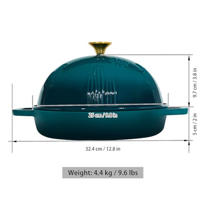 Flavehc Bread Oven Cast Iron Bread Dutch Oven with Cloche Lid for Bread Baking Darkcyan Enameled Cast Iron Bread Oven with Dome Lid for Sourdough, 9.8 Inches