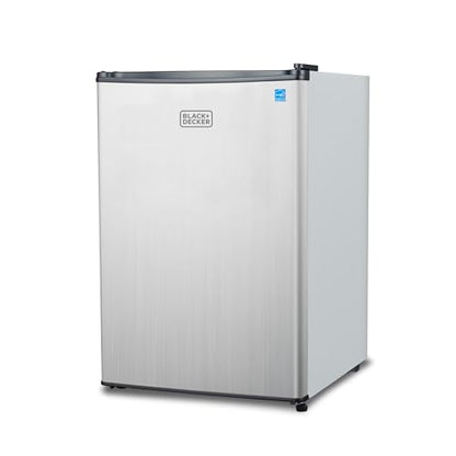 BLACK+DECKER 2.5 Cu. Ft. Compact Refrigerator, ENERGY STAR Certified, Single Door Mini Fridge with Chiller Compartment, Personal Fridge for Home or Dorm Room, R600a Refrigerant, BCRK25V,Stainless Look