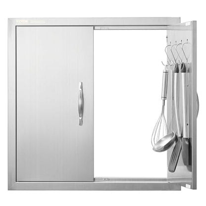 VEVOR BBQ Access Door, 24W x 24H Inch Double Outdoor Kitchen, Stainless Steel Flush Mount Door, Double Wall Vertical with Handles and Hooks, for BBQ Island, Grilling Station, Outside Cabinet