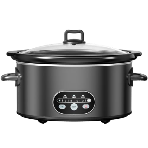 OLIXIS Slow Cooker 8 Quart, Ceramic Nonstick Coating, Programmable Slow Cooker with Dishwasher Stoneware Pot and Tempered Glass Lid, Multi Cookers with 3 Temperature, 35in Tangle Free Cord, Black