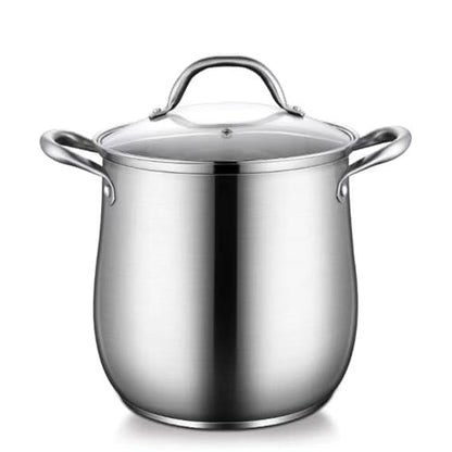 Stainless Steel Stock Pot, 8 Quart Heavy Duty Induction-Compatible with Visible Lid for Soups, Pasta, Stews, Canning, Boiling