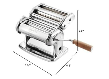 Imperia IPasta Classic Line. Pasta Machine 100% Made in Italy. Fresh pasta machine in steel. Manual roller with crank. Creates dough sheets for Lasagne, Tagliolini, Fettuccine. (End of line)