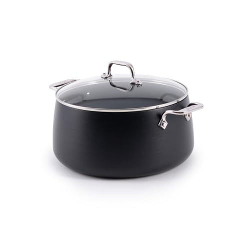All-Clad HA1 Expert Hard Anodized Nonstick Stock Pot with Lid (8 Qt) For Pasta, Soup, Dishwasher-Safe, Oven-Safe Up to 500°F Compatible with All Stovetops (Gas, Electric & Induction) - Black