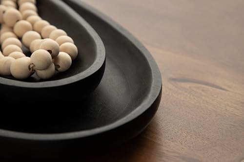 Kate and Laurel Ekata Decorative Oval Solid Wood Nesting Trays, Set of 2, Black, Food-Safe Charcuterie Board Trays for Kitchen Counter or for Use as Ottoman Tray Accents or Coffee Table Tray Decor