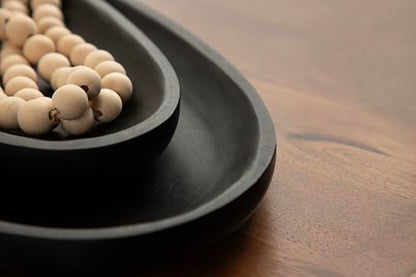 Kate and Laurel Ekata Decorative Oval Solid Wood Nesting Trays, Set of 2, Black, Food-Safe Charcuterie Board Trays for Kitchen Counter or for Use as Ottoman Tray Accents or Coffee Table Tray Decor