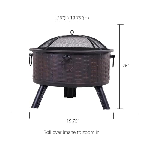 GRAND PATIO Fire Pits for Outside,Patio Outdoor Fire Pits, Round Deep Bonfire Wood Burning Fire Pit with Spark Screen Cover Safe Mesh Lid and Poker