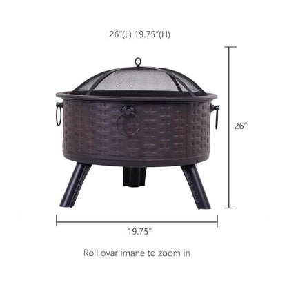 GRAND PATIO Fire Pits for Outside,Patio Outdoor Fire Pits, Round Deep Bonfire Wood Burning Fire Pit with Spark Screen Cover Safe Mesh Lid and Poker
