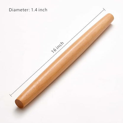 French Rolling Pin for Dough - Fulimax 16" Classic Wood Rolling Pins for Baking, Dough Roller for Fondant Pizza Pie Crust Cookie Pastry Pasta, Kitchen Baking Supplies, Beech Wood