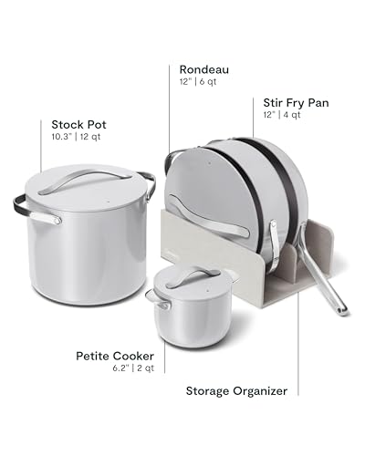 Caraway 24-Piece Nonstick Ceramic Cookware Set - Includes Fry Pans, Sauce, Sauté Pan, Dutch Oven, Petite Cooker, Stir Fry, Rondeau, Stock Pot, Lids & Storage Organizers - Gray