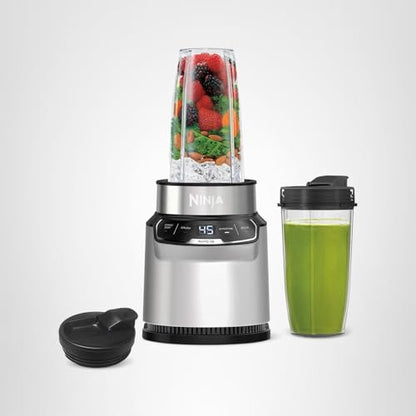 Ninja Nutri-Blender Pro with Auto-iQ | For Smoothies, Shakes, Frozen Drinks, Salsa, Dips | (2) 24-oz. To-Go Cups & Spout Lids | 1100-Peak-Watt | Silver | BN401