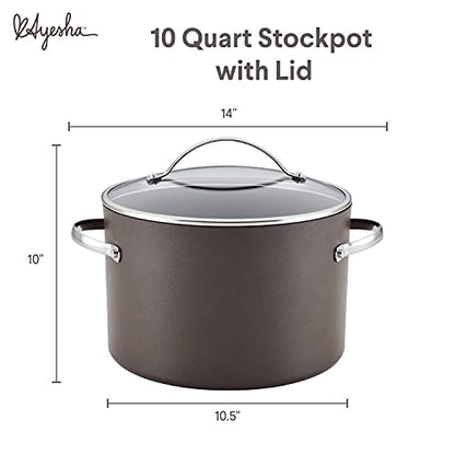Ayesha Curry Kitchenware Professional Hard Anodized Nonstick Stock Pot/Stockpot with Lid, 10 Quart, Charcoal