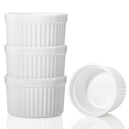 4Pcs Ceramic Ramekins Oven Safe, Creme Brulee Ramekins for Baking, Small Bowls Dipping Sauce Dish Classic Style (5 OZ)