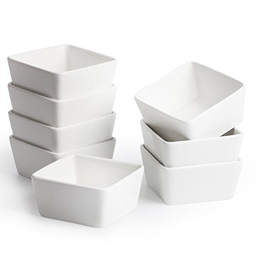 BTaT- Ramekins 8 oz, Set of 8, Square Porcelain Ramekins, Ramekins for Baking, Creme Brulee Dish, Souffle Cups, Appetizer Cups, Custard Dish, Pudding cups, Ramiken Set